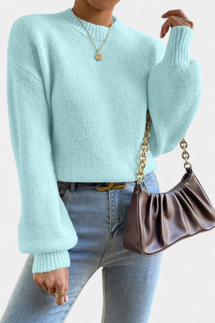 Mae Puff Sleeve Ribbed Knit Casual Sweater