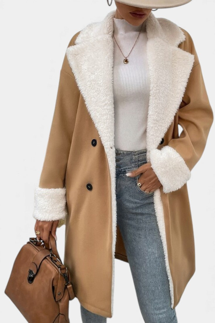 Romina Mid-Length Tailored Coat Featuring Cozy Fleece Lining