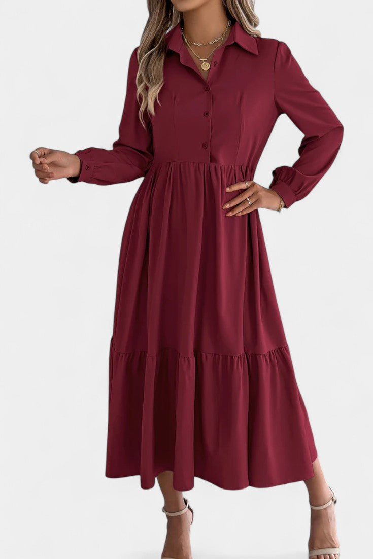 Jessica Long Button-Up Tiered Dress