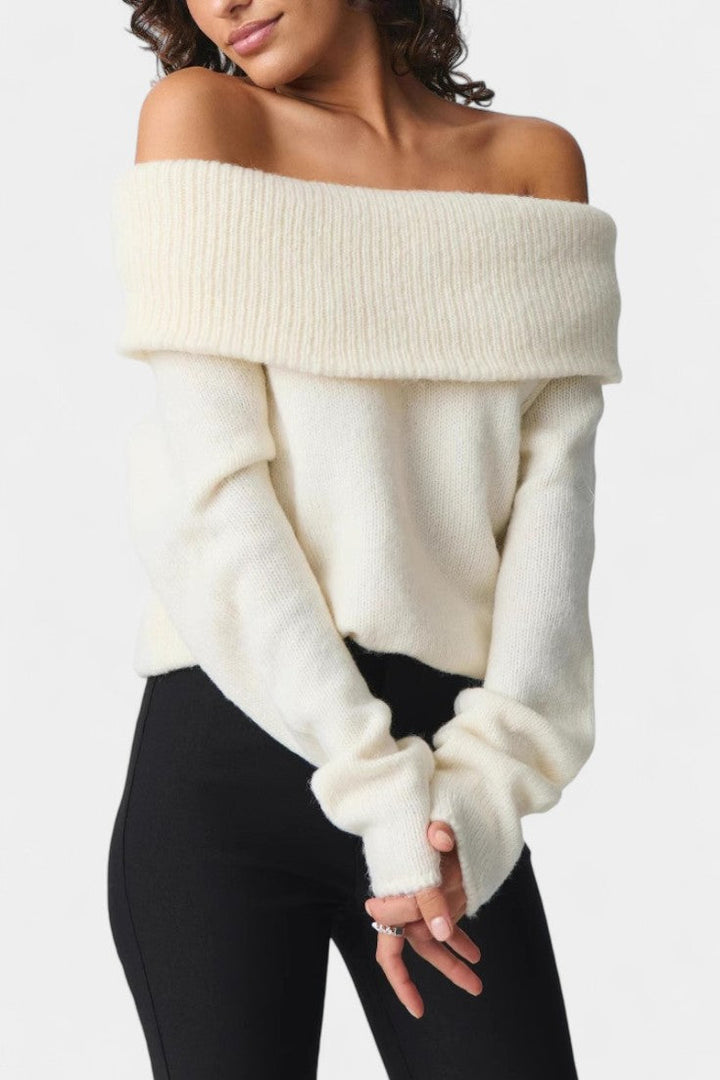 Ecru Off-the-Shoulder Estella Knit Sweater