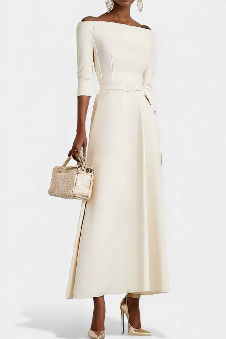 Meriya Off-Shoulder A-Line Dress with Short Sleeves