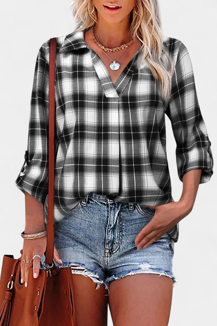 Structured Collar Oversized Plaid Shirt by Vista
