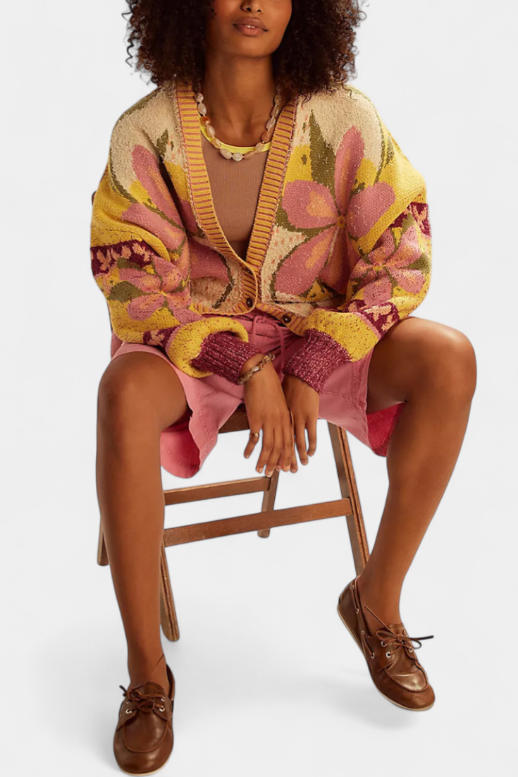 Loose-Fit Floral Embroidered Cardigan by Casey