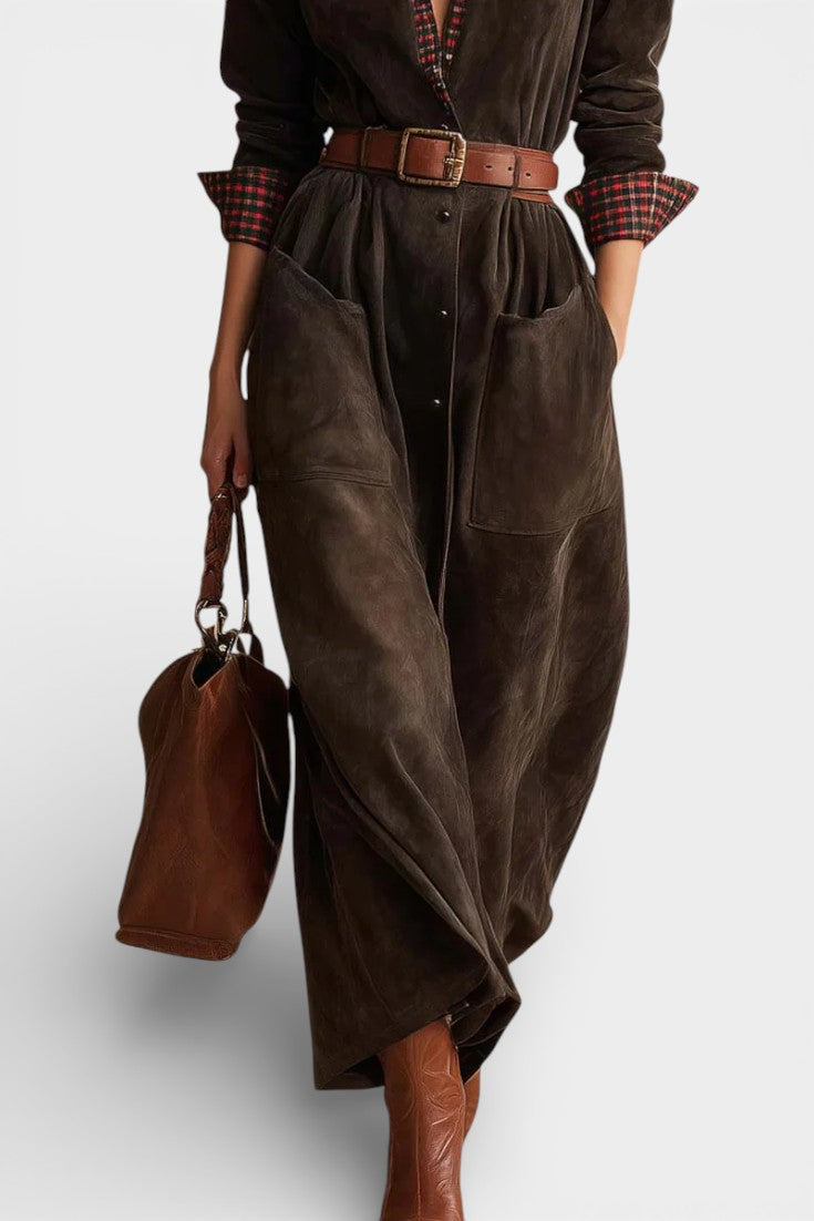 Adriana Dark Brown Retro Suede Velvet Robe