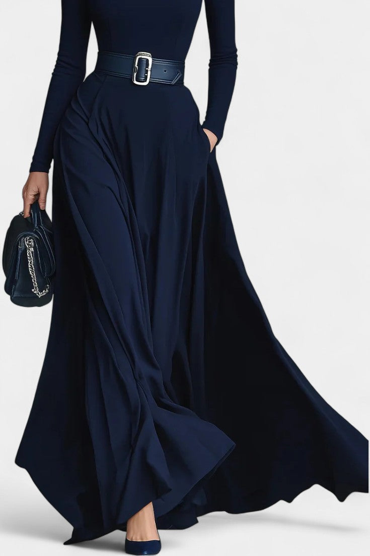 High-Collared Long Knit Robe with Flared Design