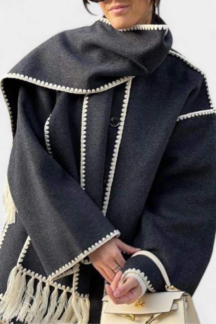 Pauline Coat Featuring Built-In Scarf and Elegant Flowing Design