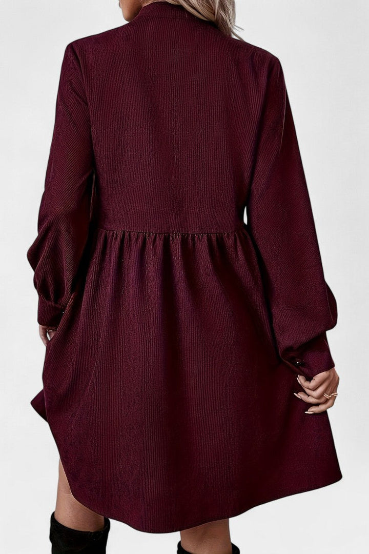 Zita High-Collared Midi Shirt Dress