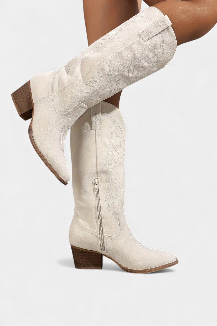 Suede Eusty Cowboy Boots with Block Heel