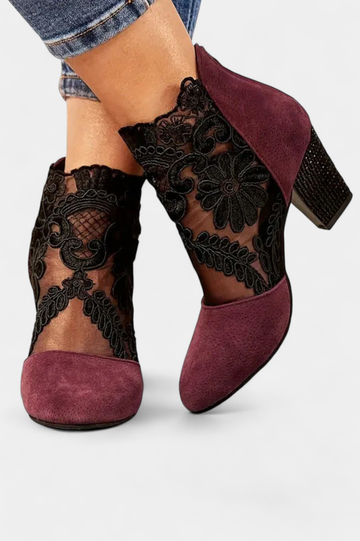 Elegant Floral Lace Heels by Alaine
