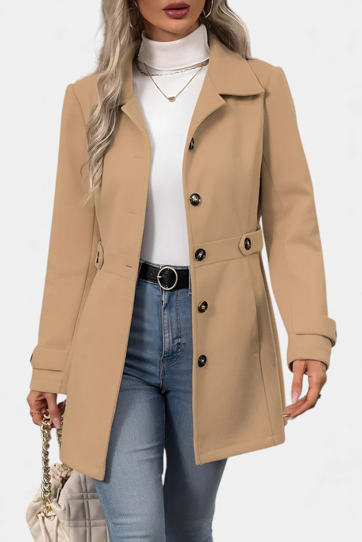 Maroussia Notched Lapel Long Jacket with Button Closure