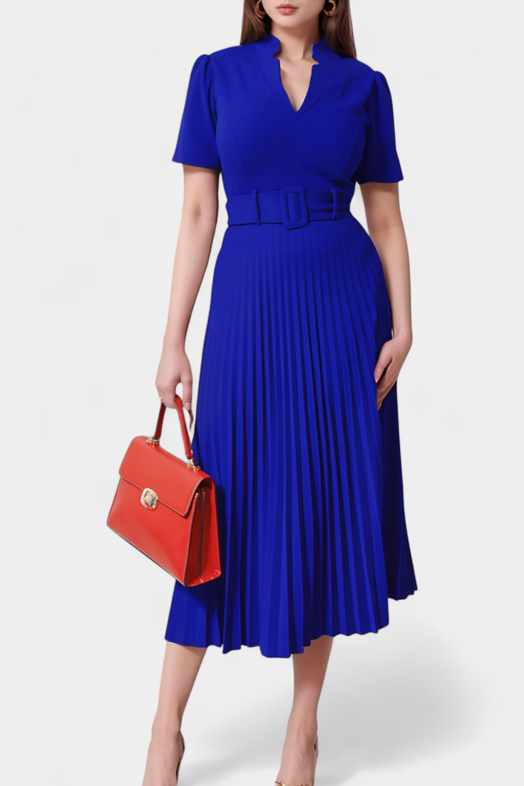 Seliora Pleated Skirt Midi Dress with Belt