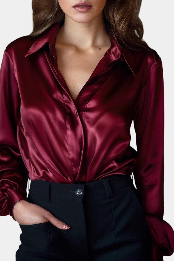 Alida Chic Long-Sleeve Satin Blouse
