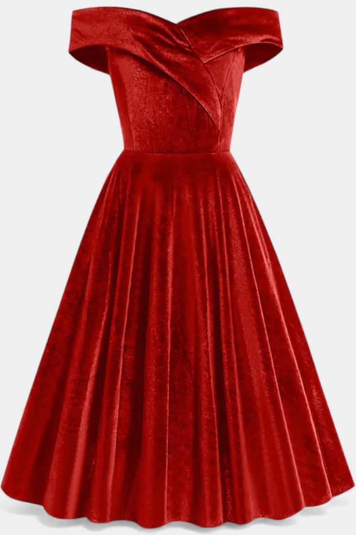 Maé Retro Velvet Off-Shoulder Gown