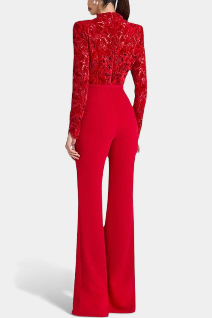 Flocked Lace High Neck Jumpsuit by Sima