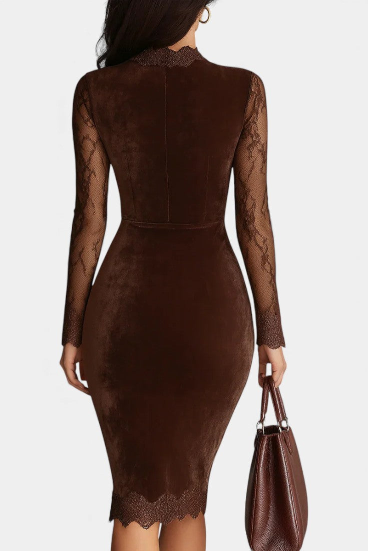 Chantaline Keyhole Neckline Mini Dress with Elegant Lace Sleeves