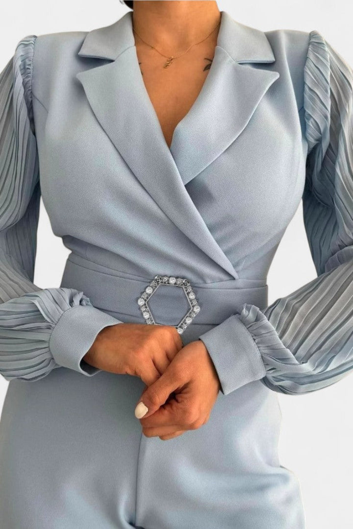 Dénéa Elegant Jumpsuit with Tailored Collar and Ruffled Accents