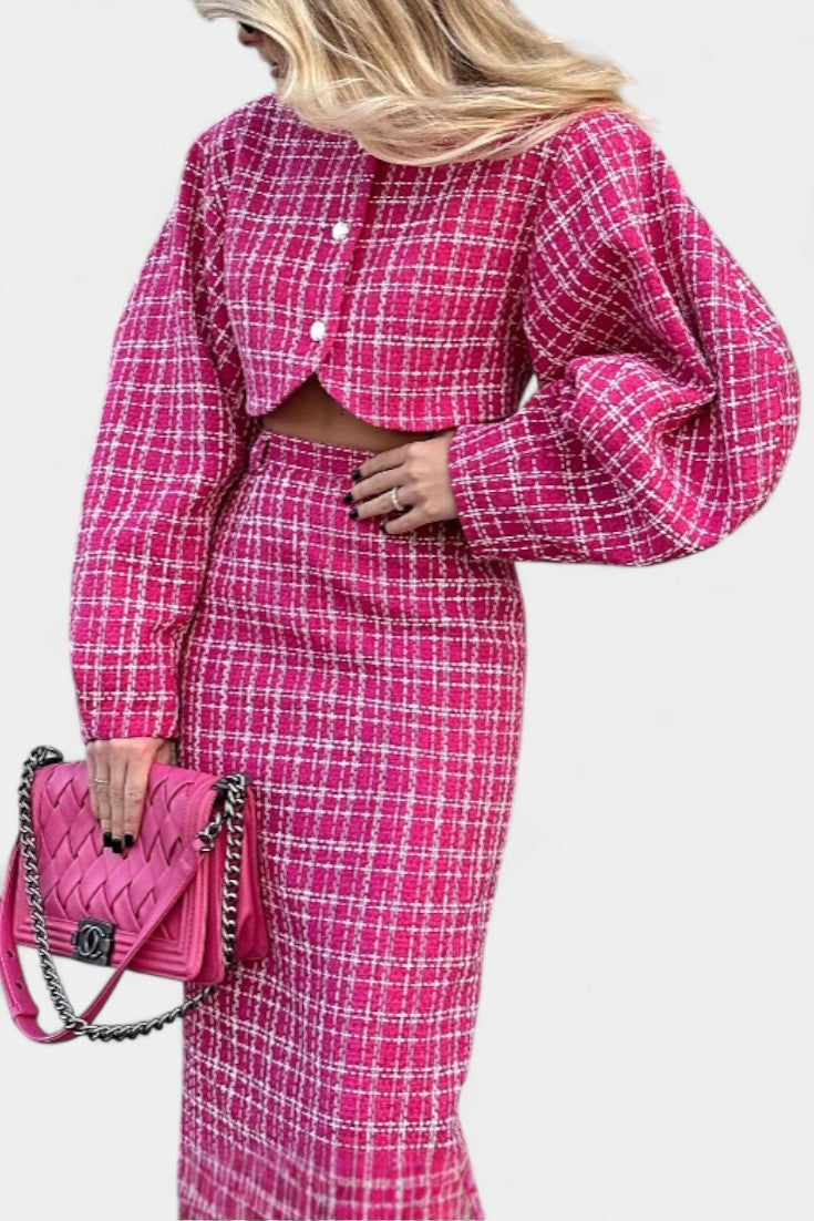 Frankie Blazer and Plaid Tweed Skirt Set