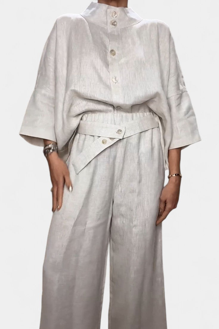 Ailany High Neck Structured Ensemble with Asymmetrical Waist Trousers