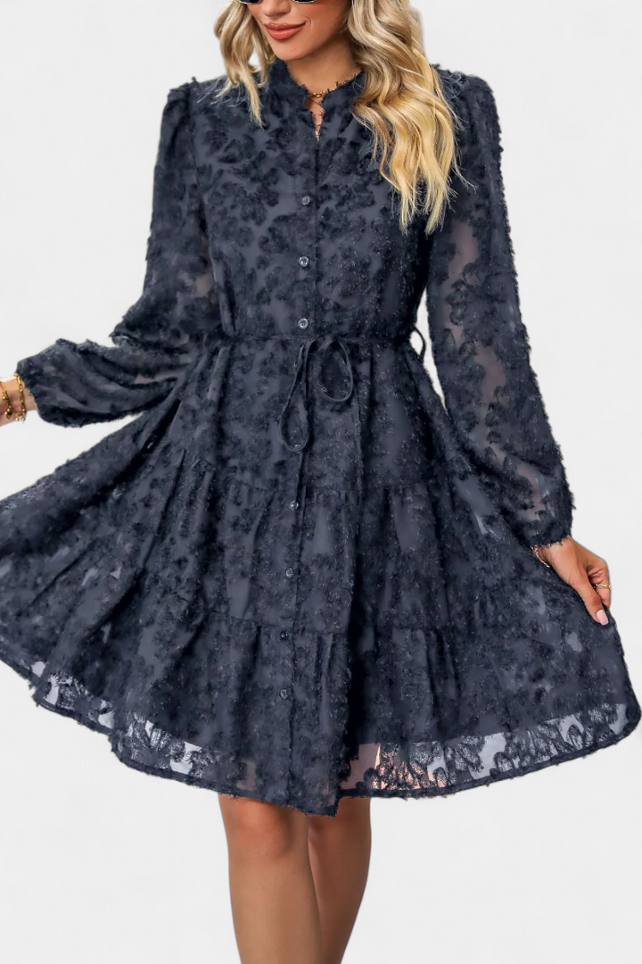 Soreia Textured Long Sleeve Robe with Contemporary Button Closure