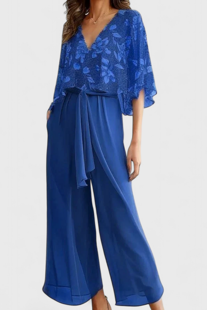 Claribel V-Neck Top and Wide Leg Pants Set