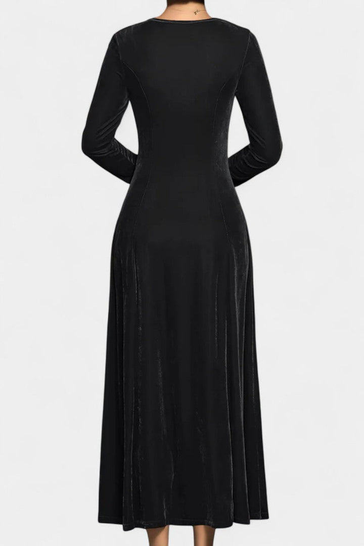Tiphaine Round Neck Long Sleeve Velvet Maxi Dress