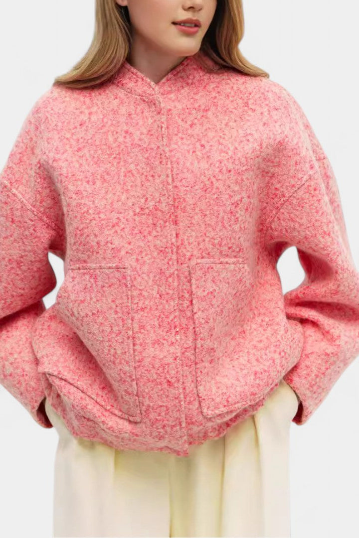 Amandine Short Baseball Jacket with 3D Embroidery and Ribbed Details