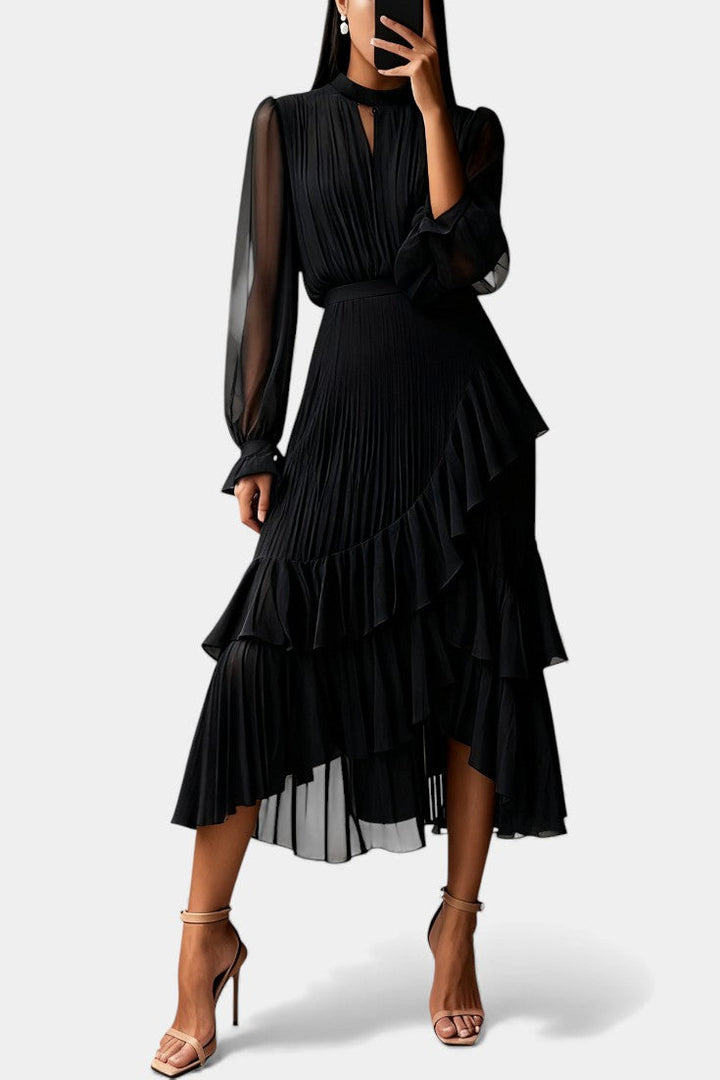 Graziella Chic Pleated Ruffle Dress