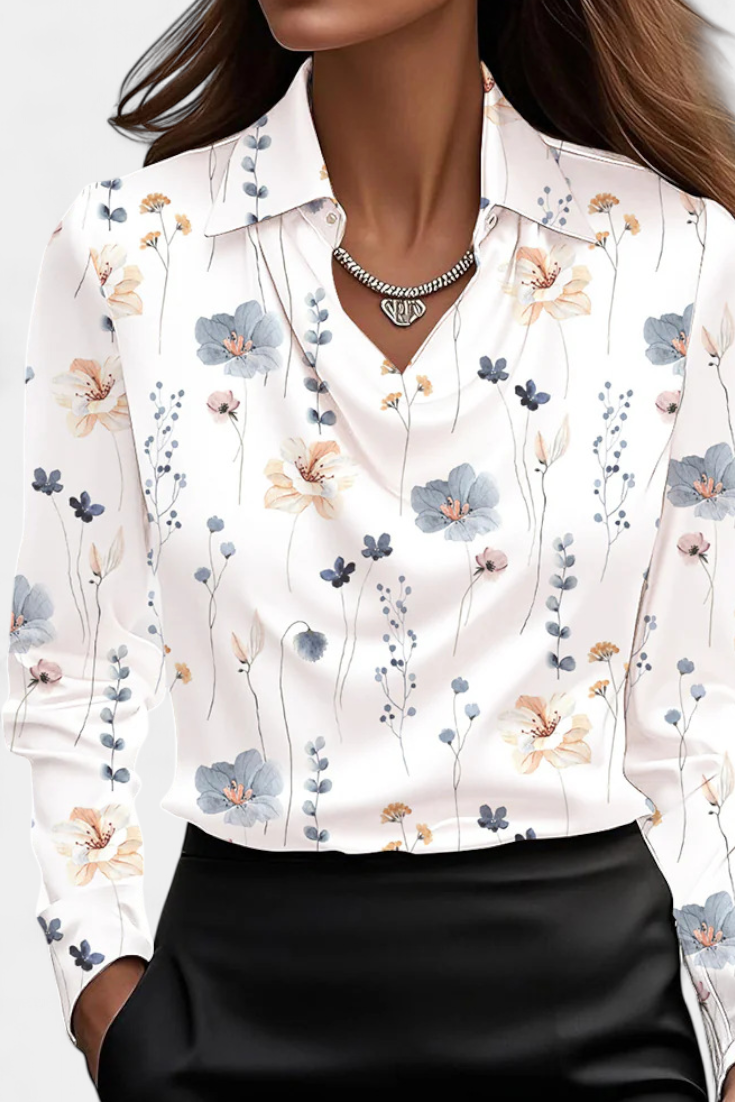 Cascade Neckline Satin Blouse by Dilnaz