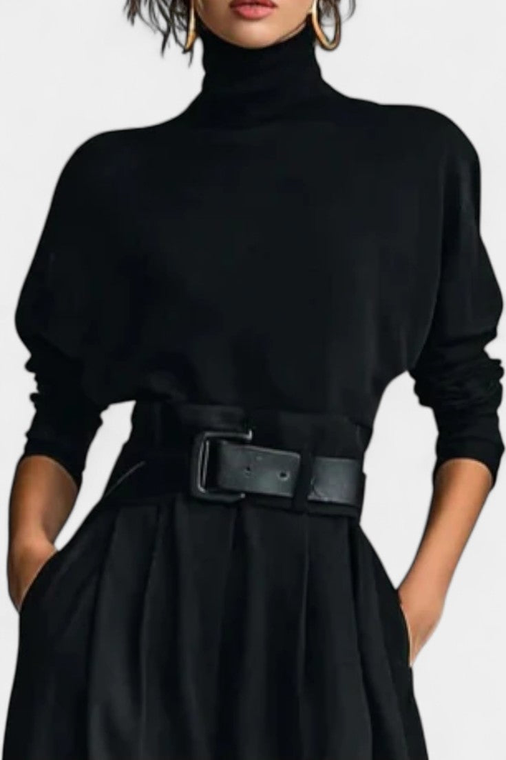 Erisen Black High-Collar Ensemble with Straight-Leg Trousers
