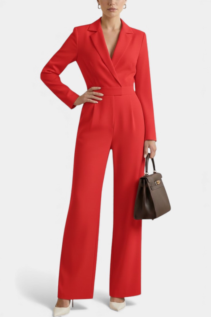 Ximena High-Waisted Long Sleeve Jumpsuit Featuring Pockets