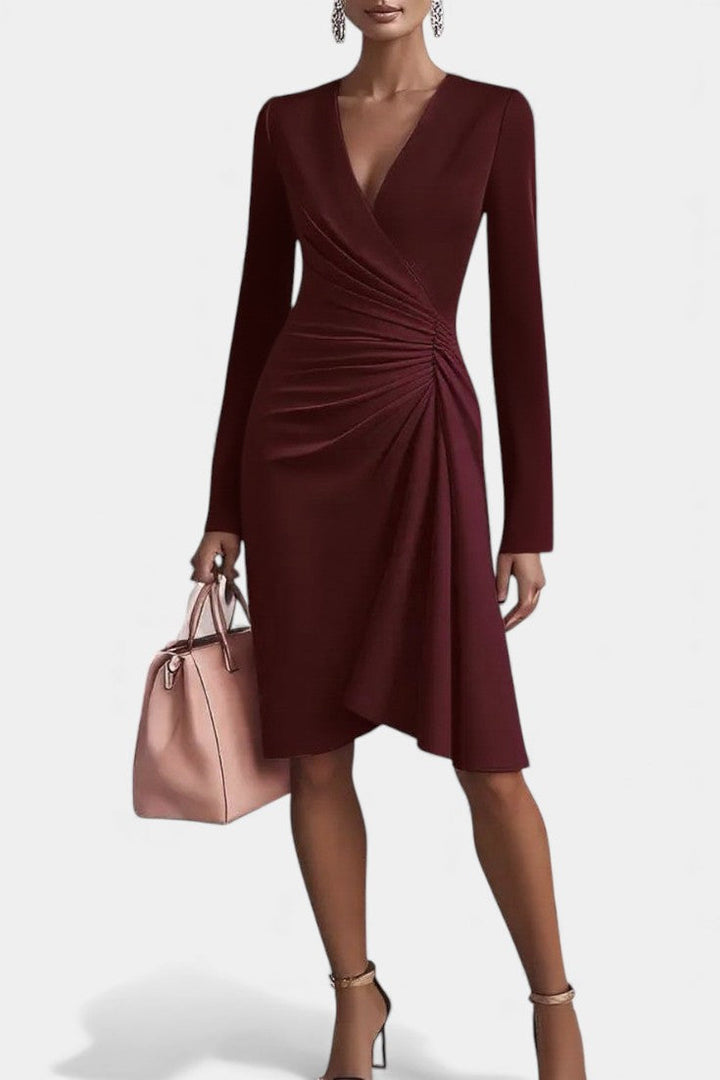 Rixende V-Neck Pleated Office Dress