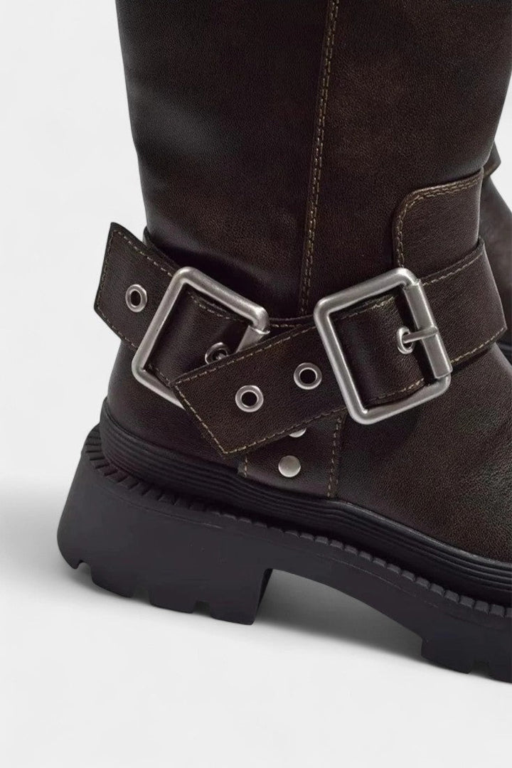 Ursule Mid-Calf Boots Featuring Strap and Buckle Detail