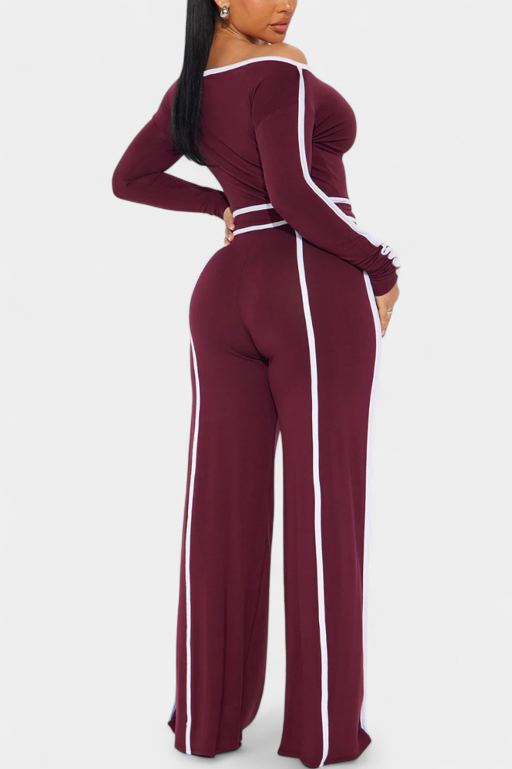 Krystelle Off-Shoulder Set with Bold Striped Accents