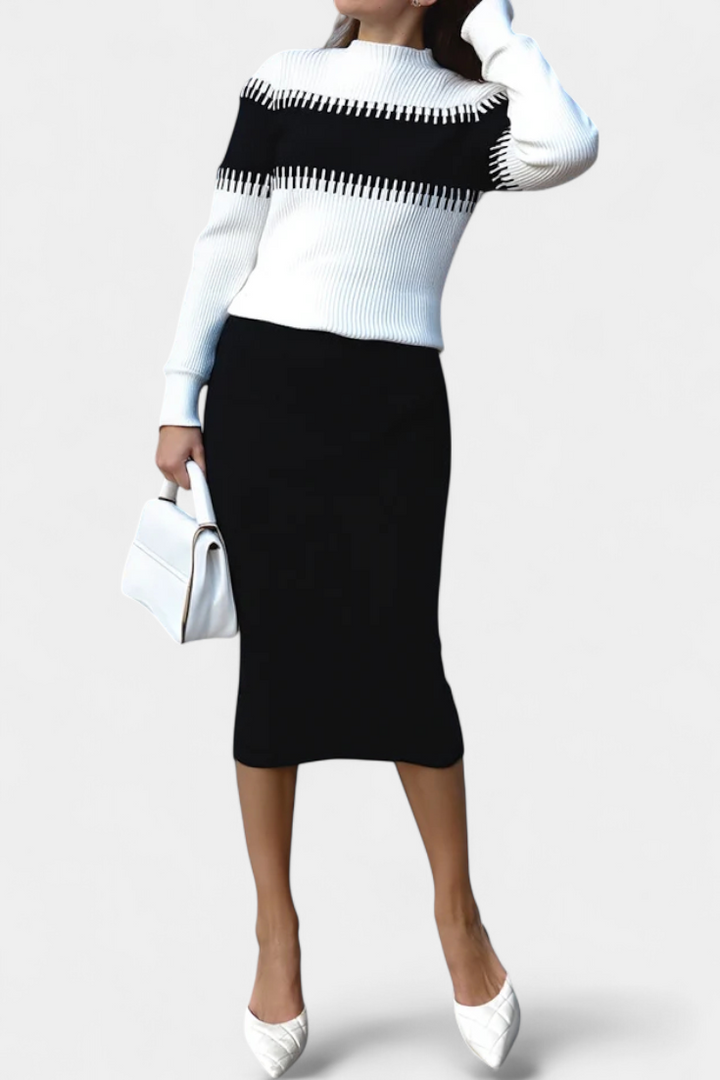 Sidonie Two-Tone Long Sleeve Midi Knit Dress Ensemble