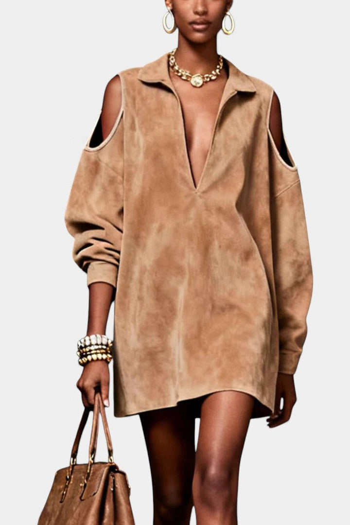 Romantic Off-Shoulder Mini Dress with Deep V-Neck