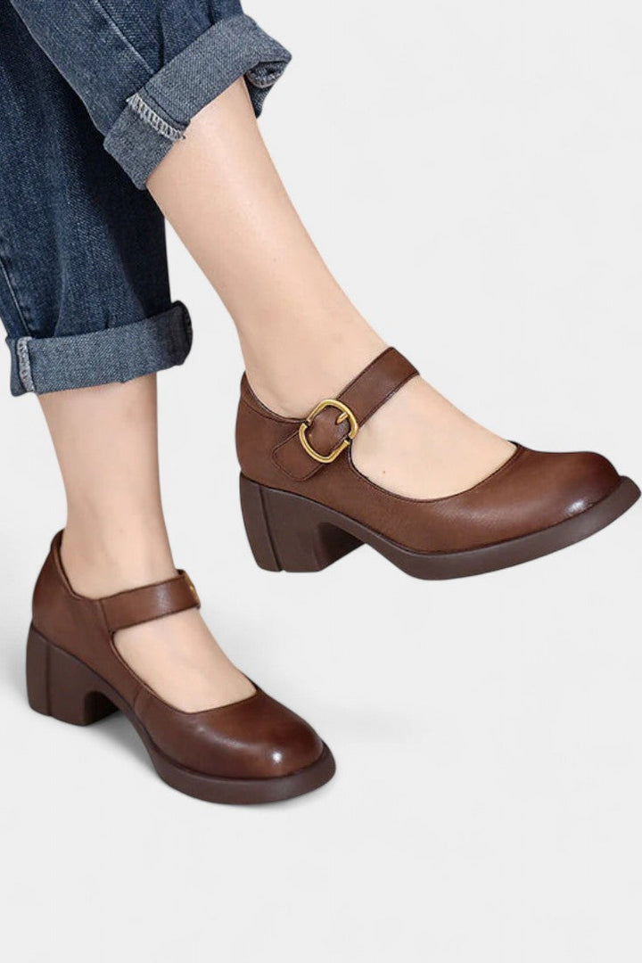 Agnes Mary Janes with Classic Round Toe and Square Heel Design