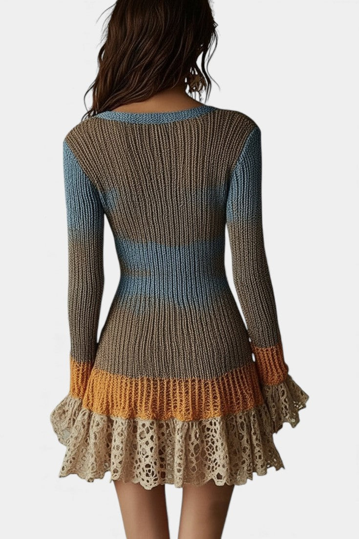 Paqui Lace-Trimmed Multicolor Knit Mini Dress