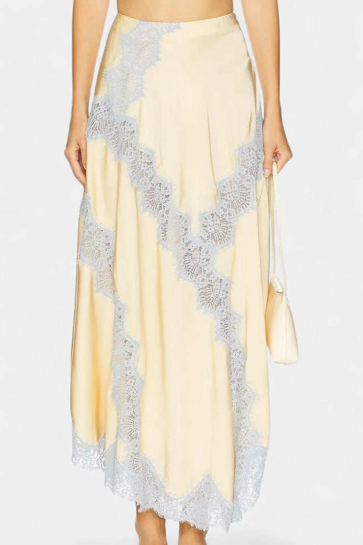 Mirren Satin and Lace Contrast Set with Flowing Midi Skirt