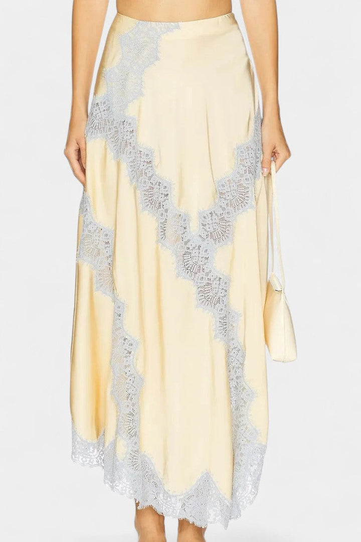 Mirren Satin and Lace Contrast Set with Flowing Midi Skirt