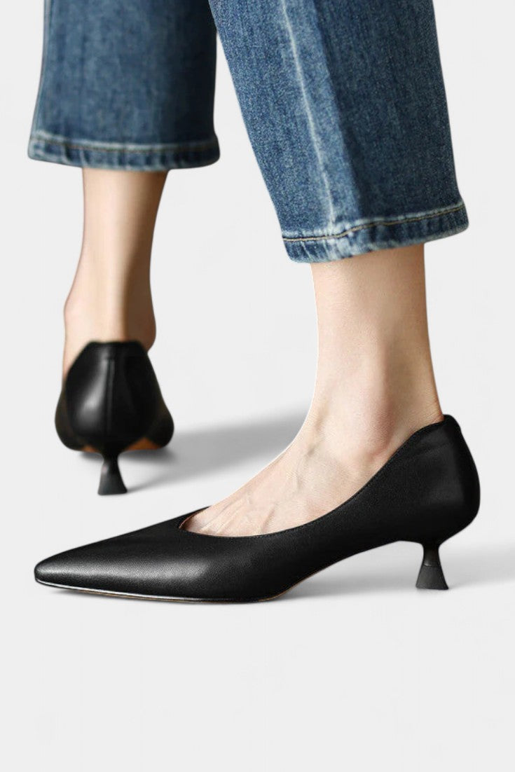 Gerda Pointed Toe Mary Janes with Low Flared Heel