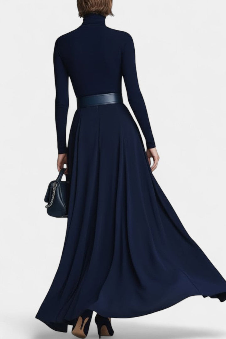 High-Collared Long Knit Robe with Flared Design