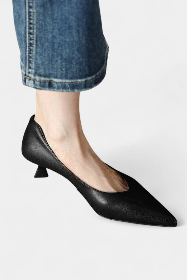 Gerda Pointed Toe Mary Janes with Low Flared Heel