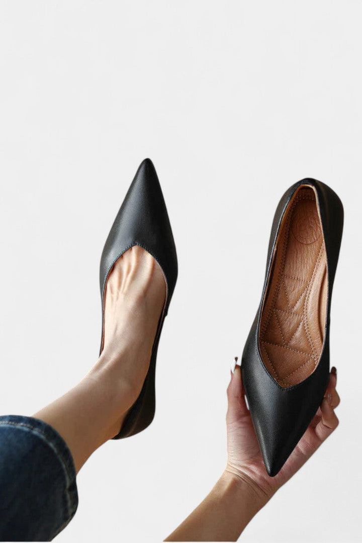 Gerda Pointed Toe Mary Janes with Low Flared Heel