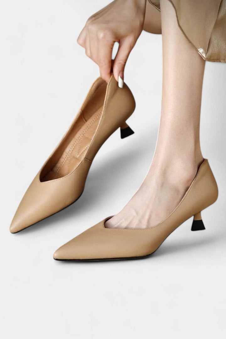 Gerda Pointed Toe Mary Janes with Low Flared Heel