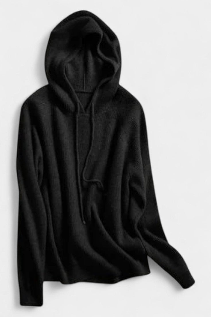 Agnella Hip-Length Ribbed Hoodie Sweater with Drawstrings