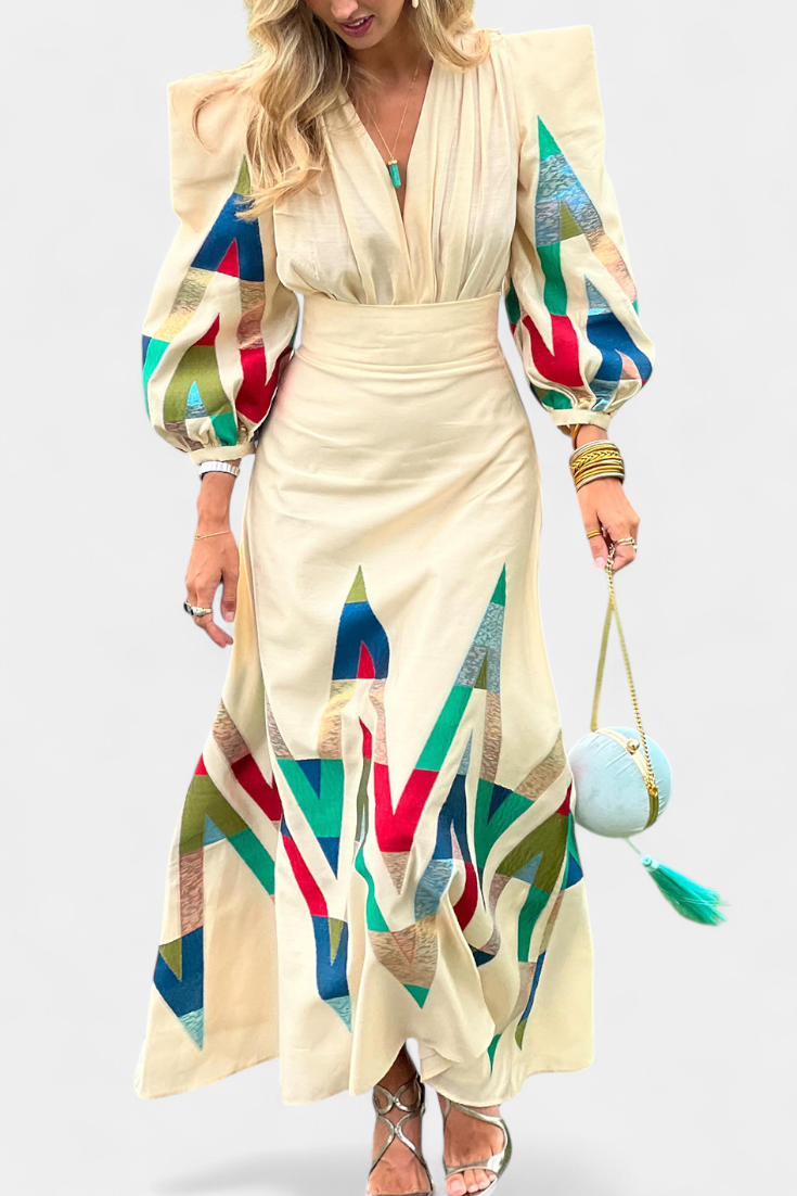 Avenza Puff Sleeve Bodysuit with Chevron Print Midi Skirt