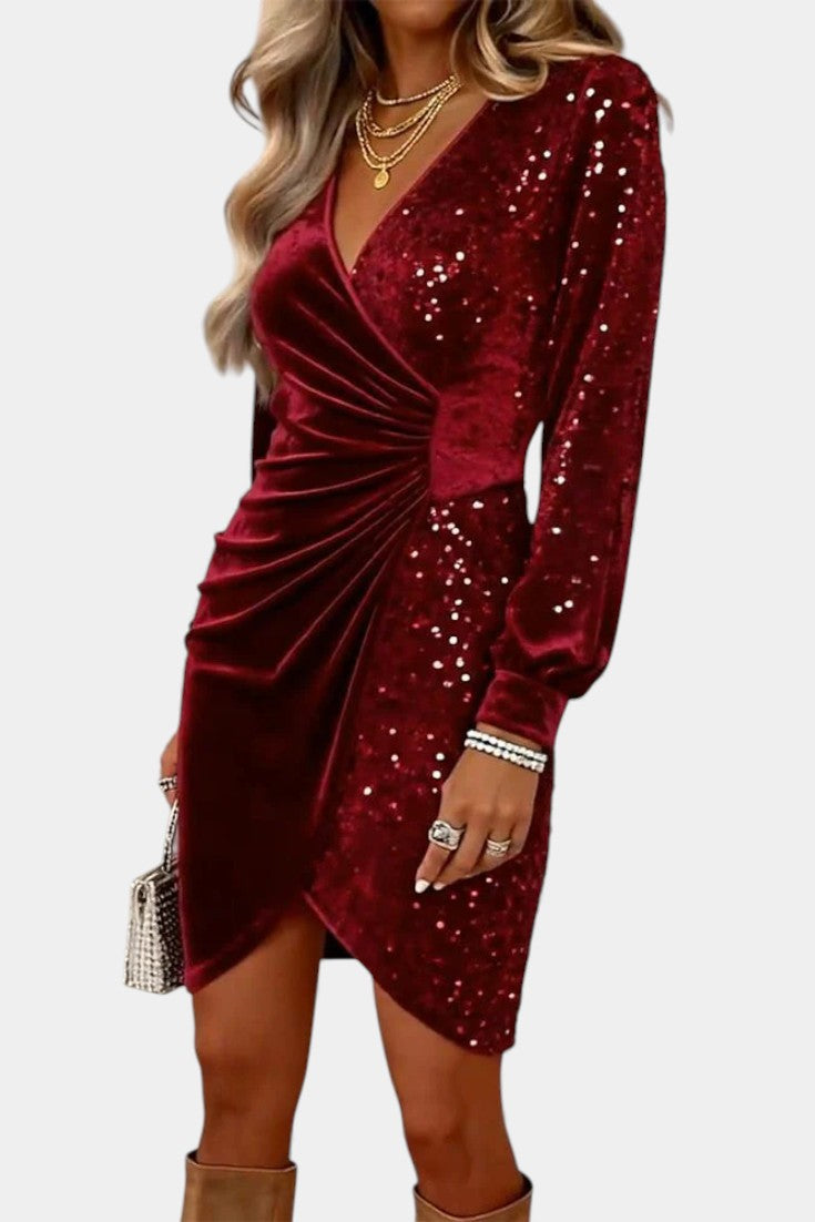 Taisila Crossed Neckline Sparkling Velvet Dress