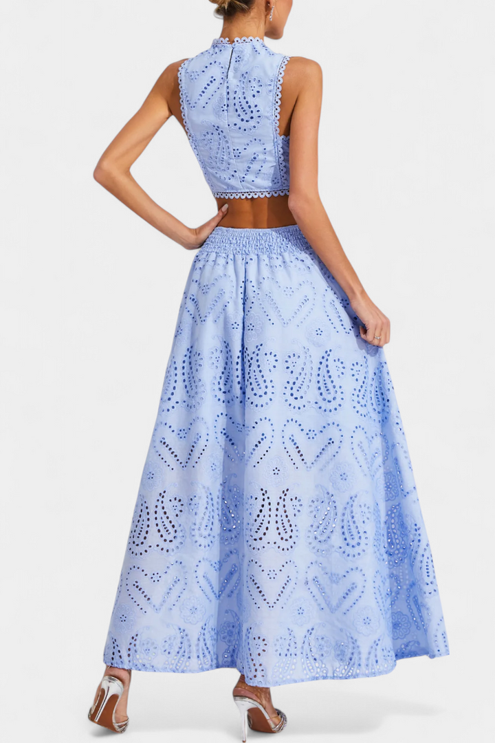 Danitza Floral Lace Two-Piece Set: Crop Top & Maxi Skirt