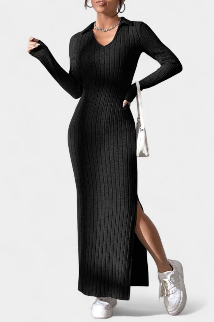 Elidia V-Neck Maxi Dress with a Tailored Fit