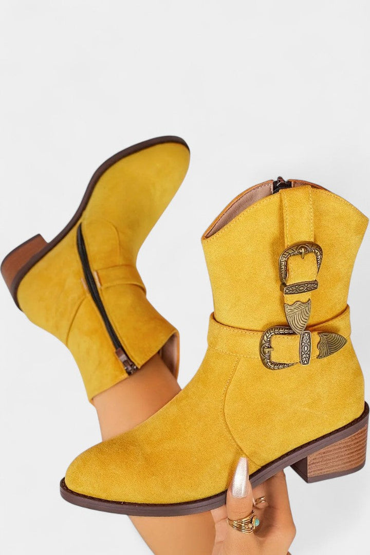 Western Style Suede Mesa Trail Boots with Metal Buckles